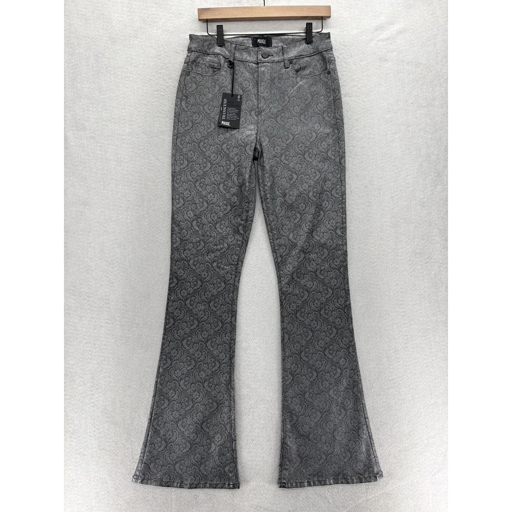 Paige Transcend High Rise Lou Lou Flare Jeans Womens 29 Dark Gray Paisley Coated